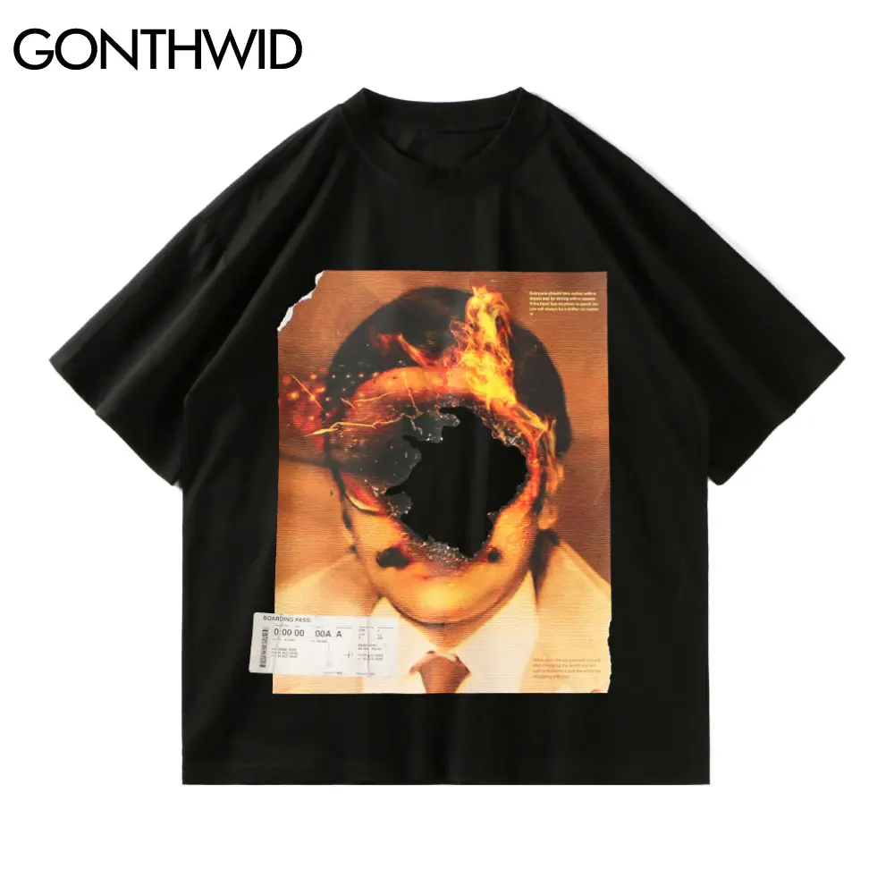 Футболка GONTHWID уличная в стиле хип-хоп хлопковая рубашка с плакатом огня и