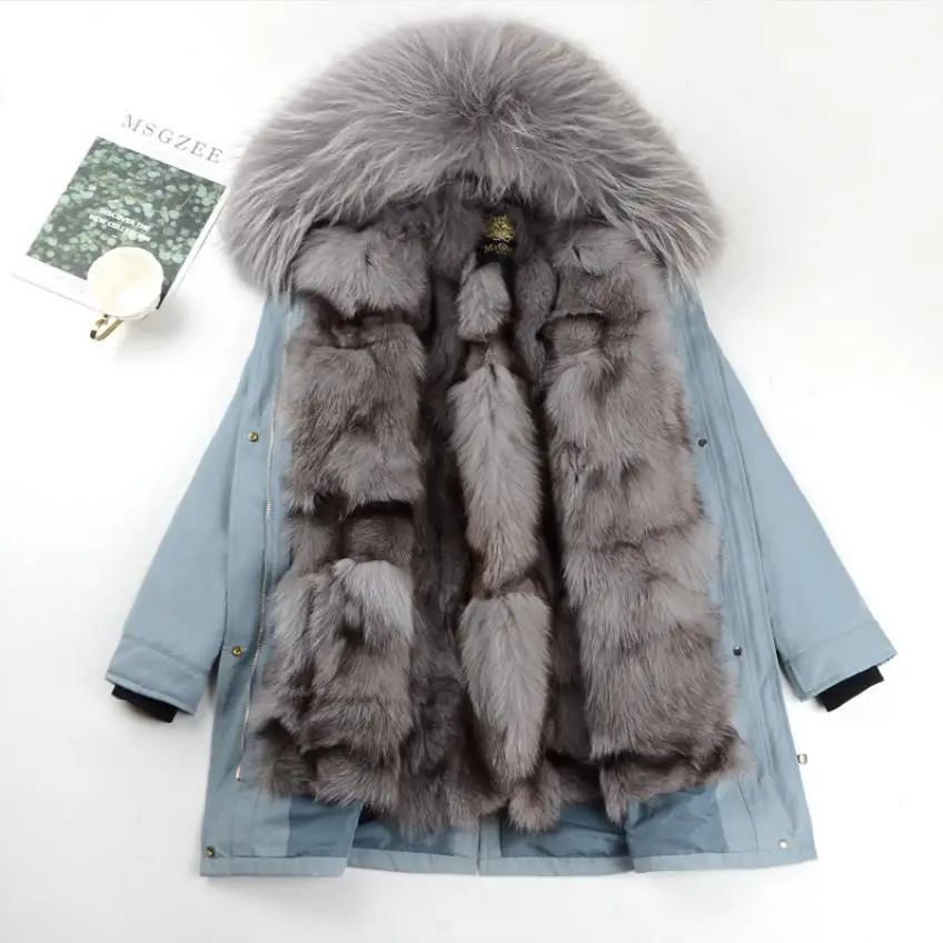 gray longer length Теплые парки с натуральным мехом, женские зимние длинные меховые парки с лисьим мехом, съемная подкладка пальто из настоящего меха с меховым воротником, пальто с капюшоном, F01 - Цвет: gray longer length