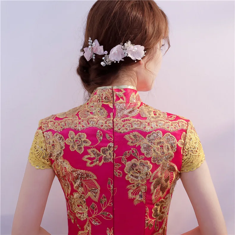 

2019 New Cheongsam Long Slim-Fit Lace Chinese Slim-Fit Welcome Etiquette Evening Dress
