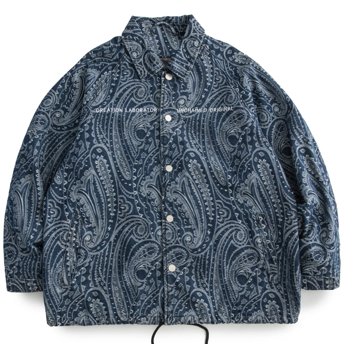 LACIBLE Hip Hop Denim Jacket Men Streetwear Bandanna Full Print Turn Collar Denim Coat Oversized Outwear Harajuku Autumn Jacket