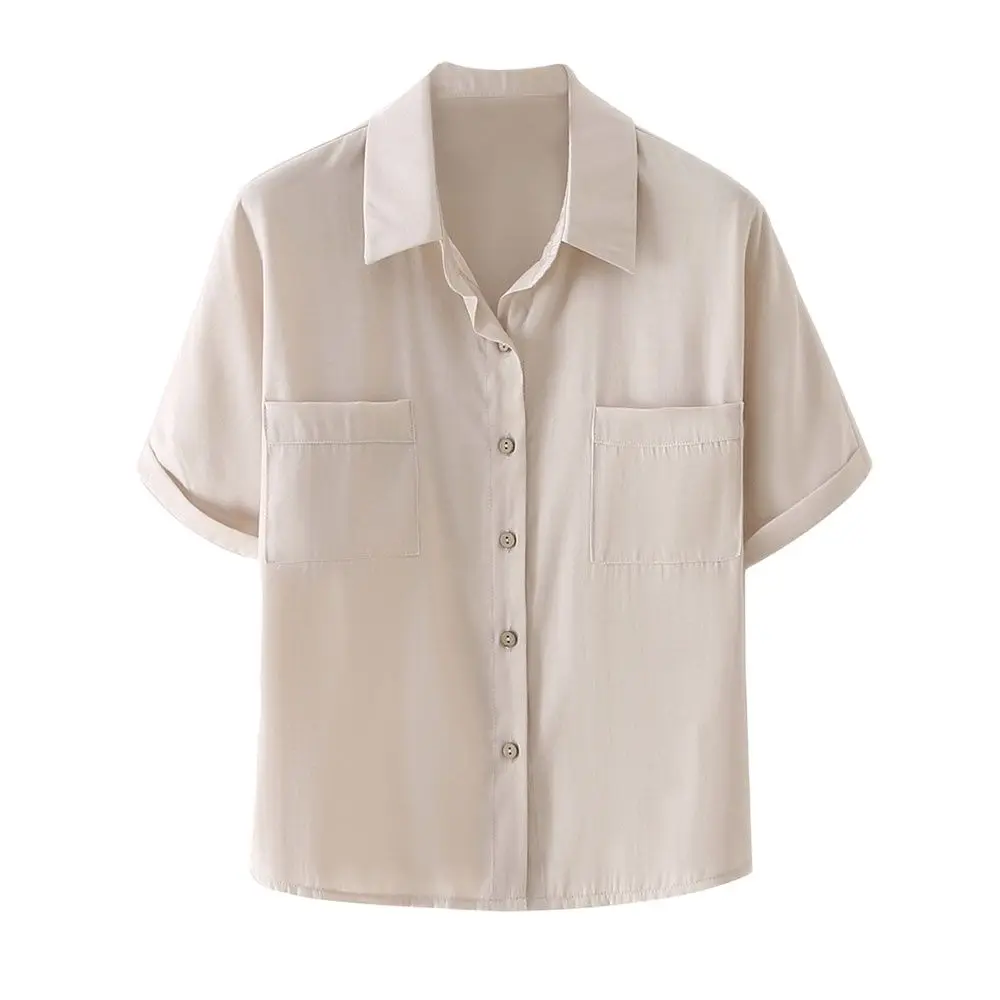 

DiYiG женские 2021 новые летние женские кнопками на лацканах, карман украшение сплошной цвет прямой короткий рукав Футболка Топ