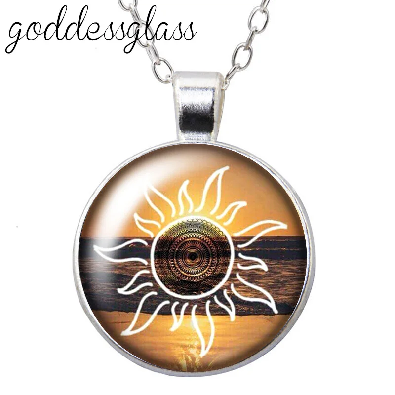 Sun and Moon planet out space night stars Round Glass glass cabochon silver plated/Crystal pendant necklace jewelry for Gift | Украшения и