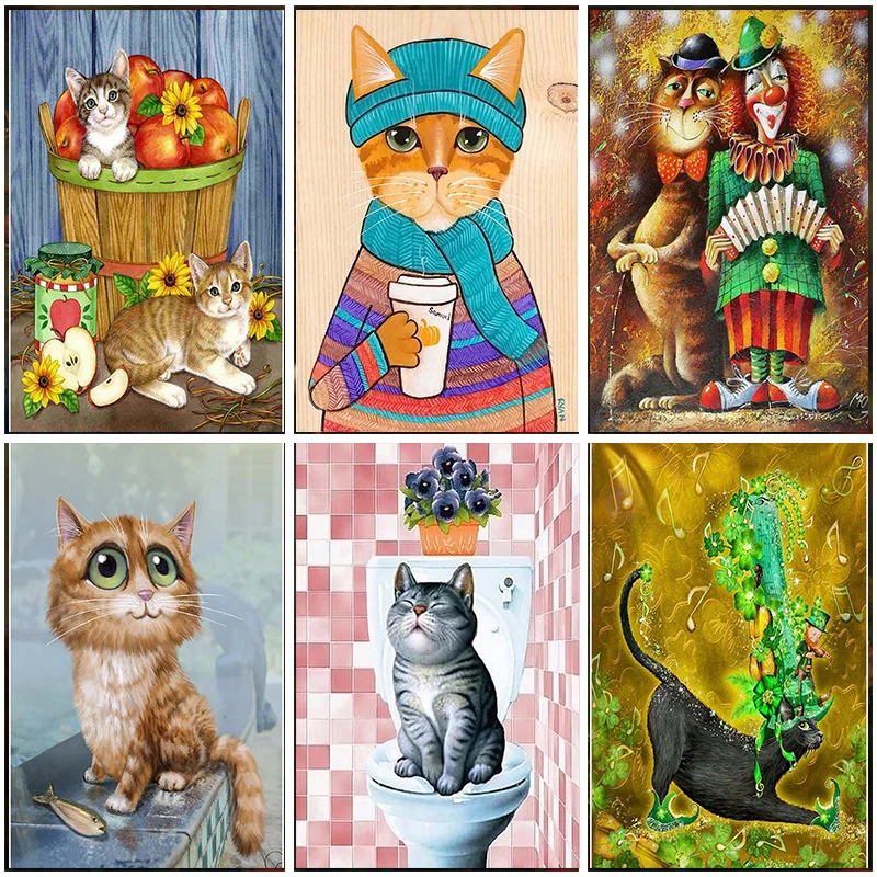 

Full Square Round Drill Mosaic Cross Stitch 5D Diamond Painting Cat Resin Beads Rhinestones Decor Embroidery Animals Home Gifts