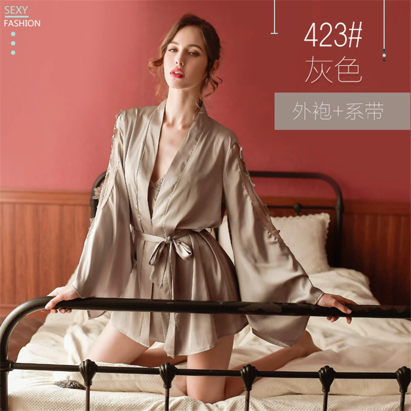 Gray only Robe Женская одежда для сна халаты платье наборы сексуальный халат удобная домашняя одежда с поясом roupao feminino - Цвет: Gray only Robe