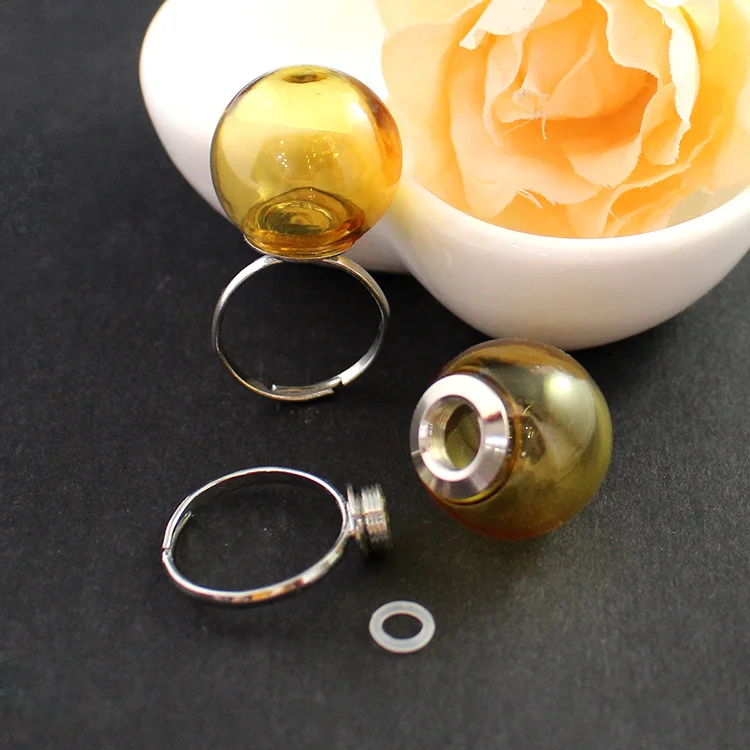 20MM Champagne Ball 10 комплектов 20MM винта стекла Глобус кольцо(регулируемая), стеклянный пузырь мяч с бисера крышка украшения подвеска комплект, без верхней петли - Цвет основного камня: 20MM Champagne Ball