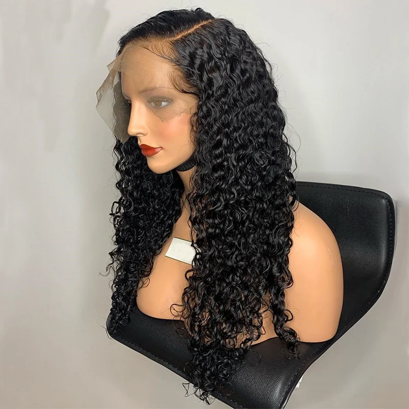 

26Inch Black Long Kinky Curly Synthetic Lace Front Wig For Black Women With Baby Hair Heat Resistant Fiber Wigs 180%Density