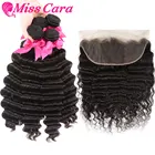 Индийские, свободные, глубокие, кружевные, фронтальные застежки с 34 пряди, более волнистые, Реми, человеческие волосы, пучки с фронтальной Miss Cara, человеческие волосы
