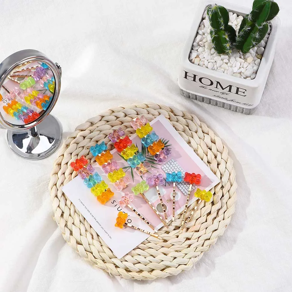 Милые Красочные акриловые заколки ручной работы для волос с милым медведем