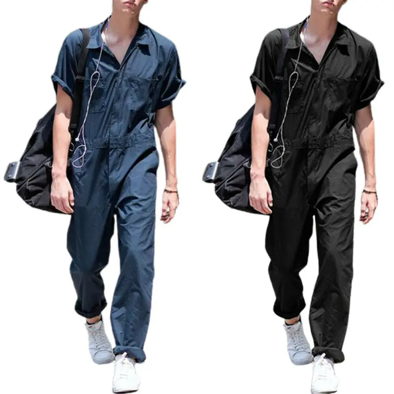 

Mens Casual Romper short Sleeve Playsuit Workout Jumpsuit Cargo Long Pants