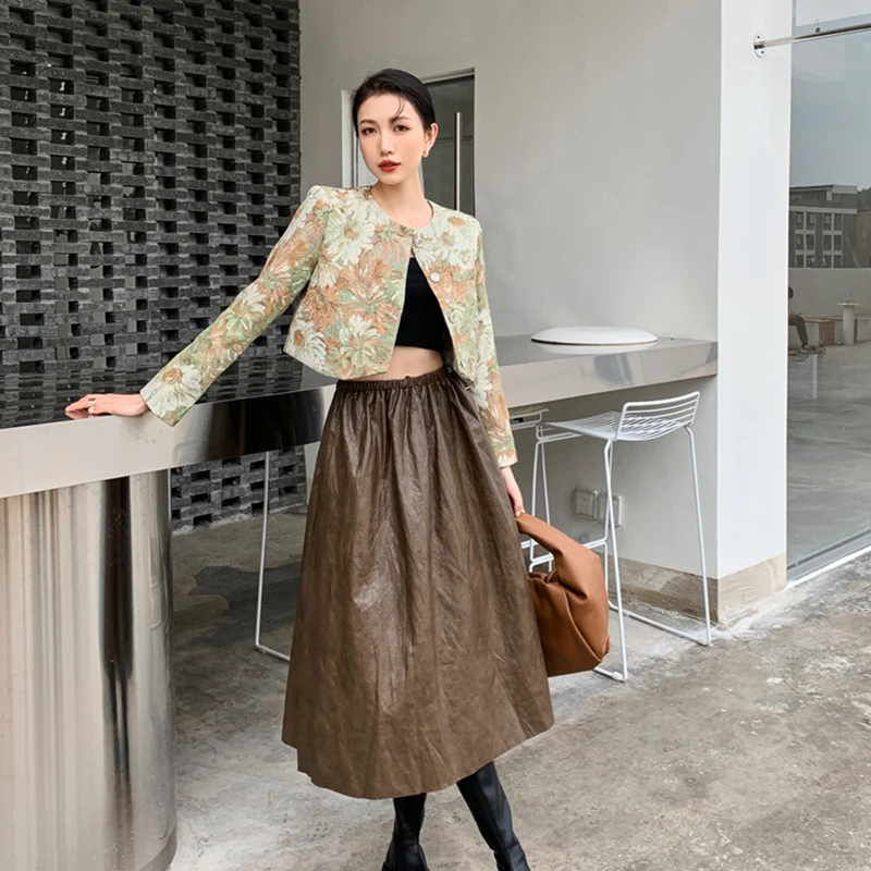 

Vintage Floral Print Crop Spring Thin Coat Tops Women Single Breasted Long Sleeve Elegant Short Jacket Coat Korean Chic Outwear