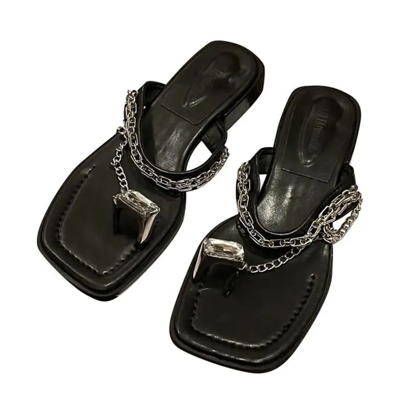 

2021 summer new chain diamond clip sandals women's casual beach shoes student Roman shoes