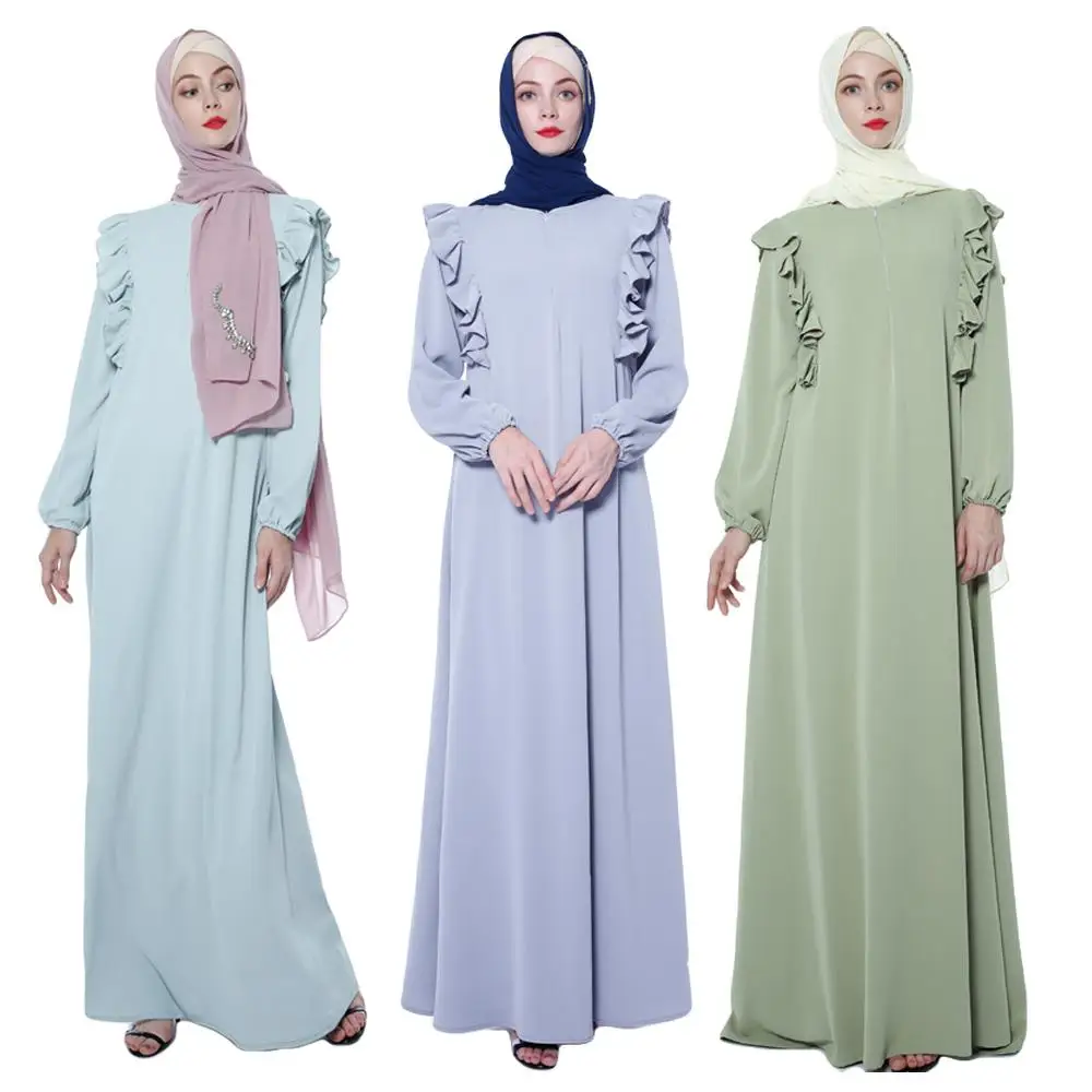 

Ruffle Long Dress Women Muslim Zipper Front Abaya Dubai Maxi Robe Gown Kaftan Jilbab Islamci Clothing Arab Elegant 2019 Autumn
