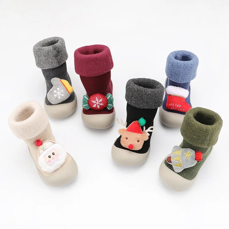 

Winter Baby Toddler Floor Anti-Dropping Heel Kid's Warm Christmas New Year Snow Sock Shoes Pure Color 5Sizes 8Colors KeDing