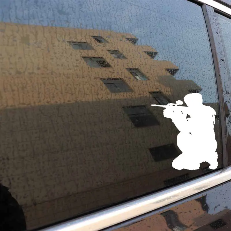 

YJZT 15.1CM*16.7CM Shooting Girl Cool Fashion Stickers Decals Car Styling Vinyl Black/Silver C31-0018