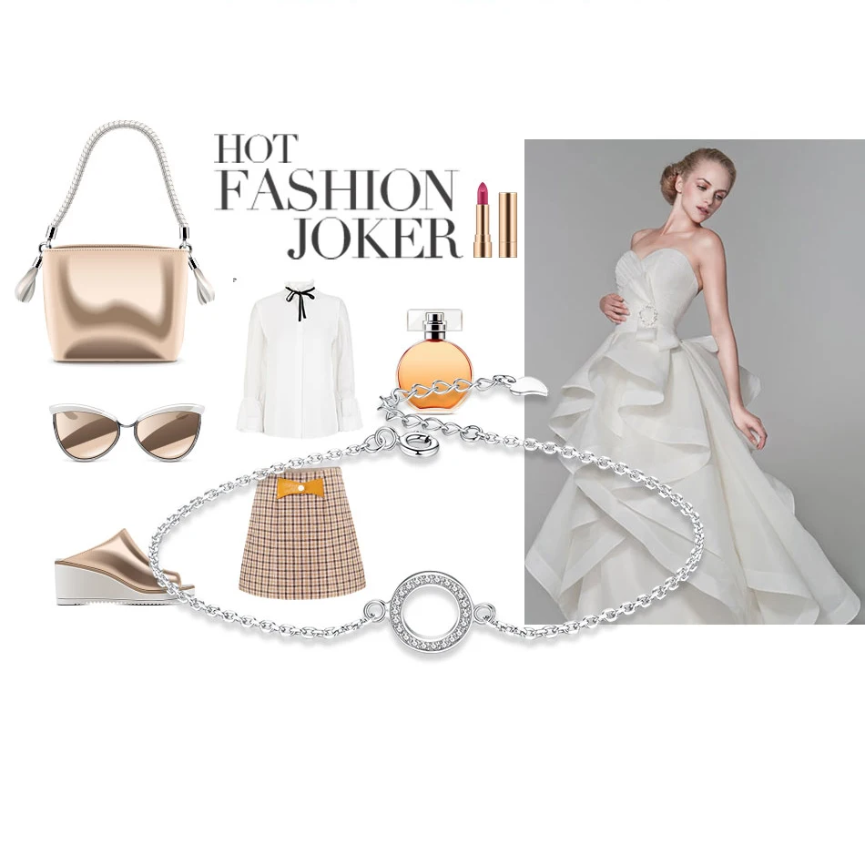 

100% 925 Sterling Silver Circle Bracelet Round white Crystal Circle Charm Bracelets For Women Chain Jewelry Anniversary Gift