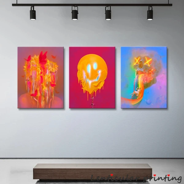 

HD Colorful Abstract Canvas Smile Face Girl with Flowers Oil Painting on Canvas Modern Nordic Room Decor