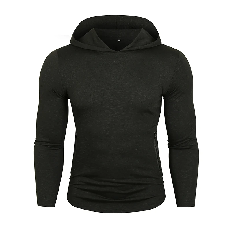 

Men's Autumn Multiple Zipper Stitching Arc Hem Hooded Long-sleeved Hooded T-shirt