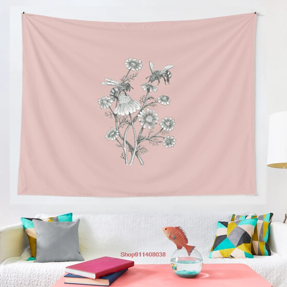 

Пчелы и ромашка на пыльной розовой фоновый гобелен настенные гобелены для гостиной пляжное полотенце одеяло