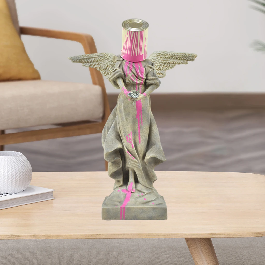 

Resin Banksy Angel Figurine, Paint Bucket Angel Character Sculpture, Home Hotel Wine Cabinet Shelf Statue Collectible Ornament