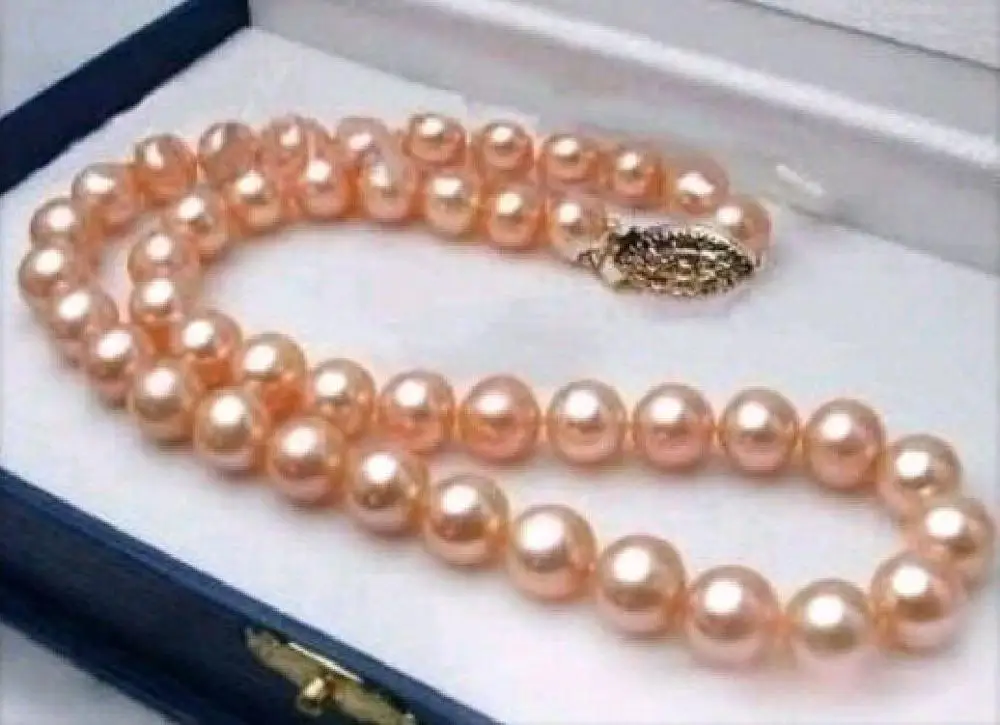 BEAUTIFUL NATURAL 9-10MM REAL SOUTH SEA PINK PEARL NECKLACE 18 INCH