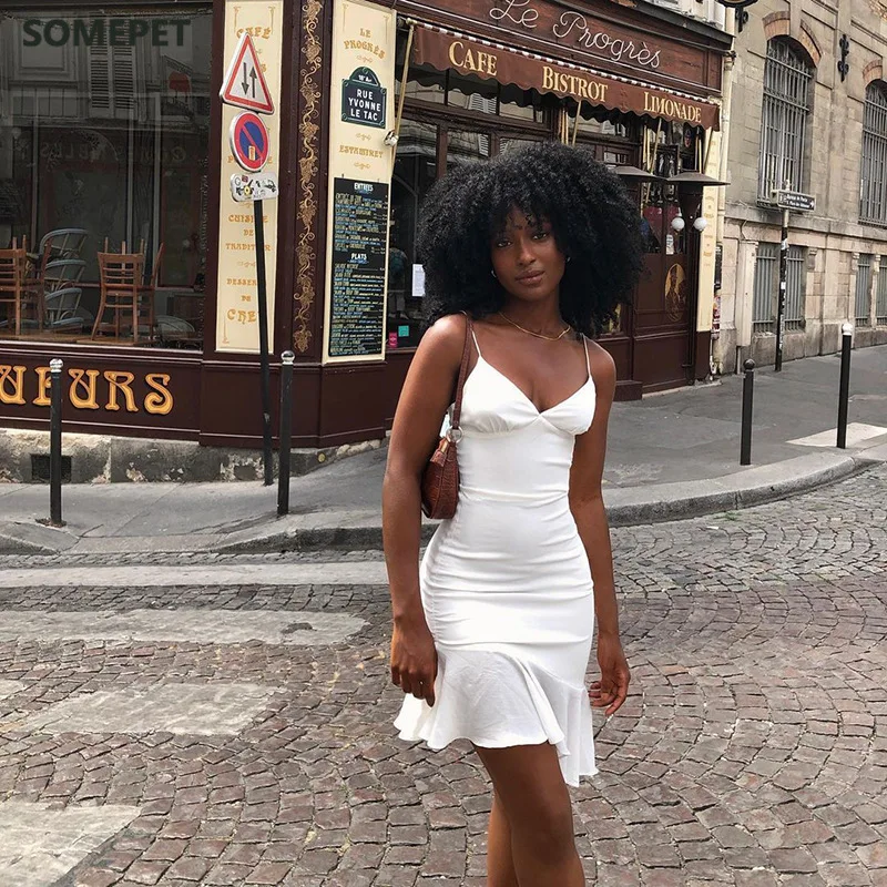 

Spaghetti Straps Ruffles Mini Dress Club Party Elegant Sleeveless Slip Women's Summer Sundress Outfits Holiday