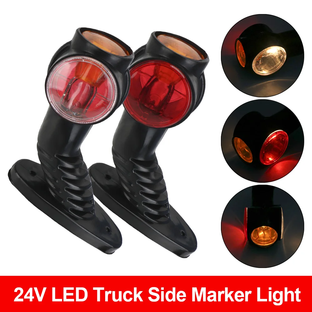

2pcs Elbow Outline External Light 3 Face Waterproof Red Amber White 24V LED Marker Side Light for Truck Trailer Caravan