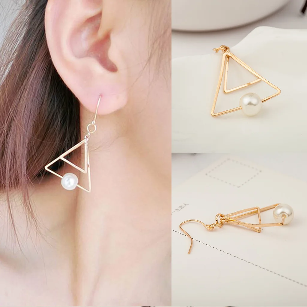 

Retro Double Triangle Pearl Earrings