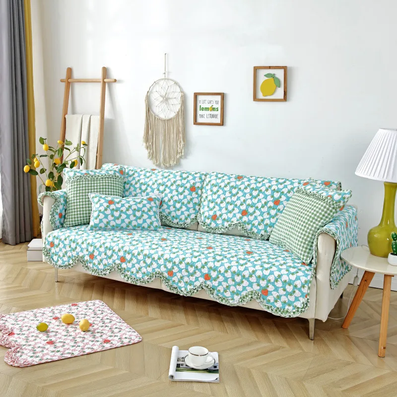 1Piece Four Seasons Universal Cotton Printed Sofa Towel Pastoral Flower Wave Edge Non-Slip Cover Cushion Home | Дом и сад