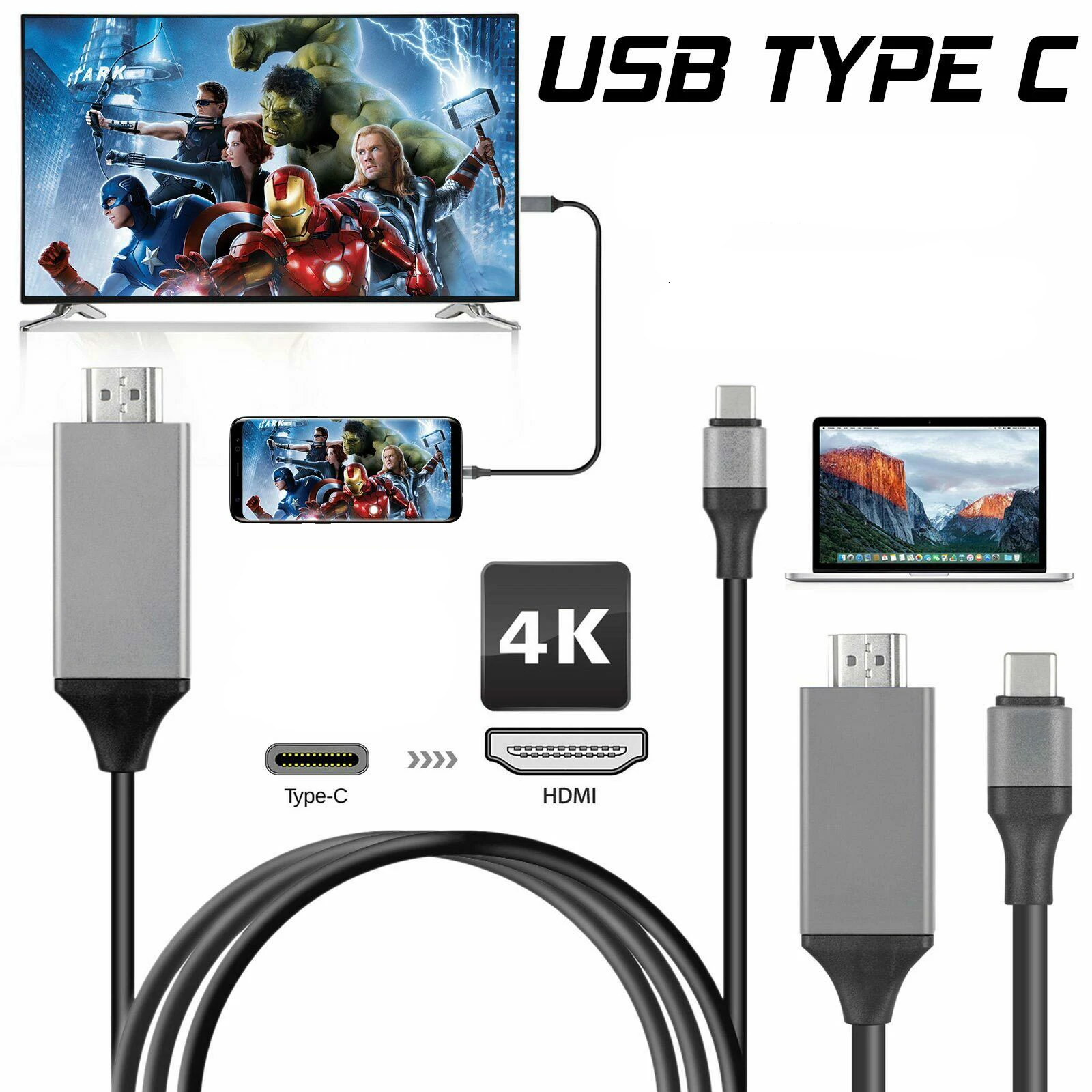 УГИ 2 м Тип C к совместимому с HDMI кабель преобразователь 60 Гц USB3.1 Type USB HDTV для ПК