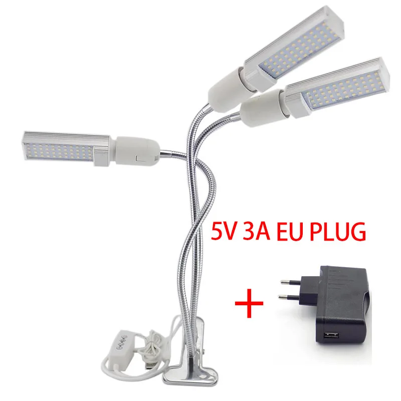 3 Bulbs 3 Heads EU Полный спектр 3 головные лампы Три головки Фито держатель лампы светодиодный светильник для выращивания лампы USB таймер growbox выращивание теплицы комнатных растений - Испускаемый цвет: 3 Bulbs 3 Heads EU