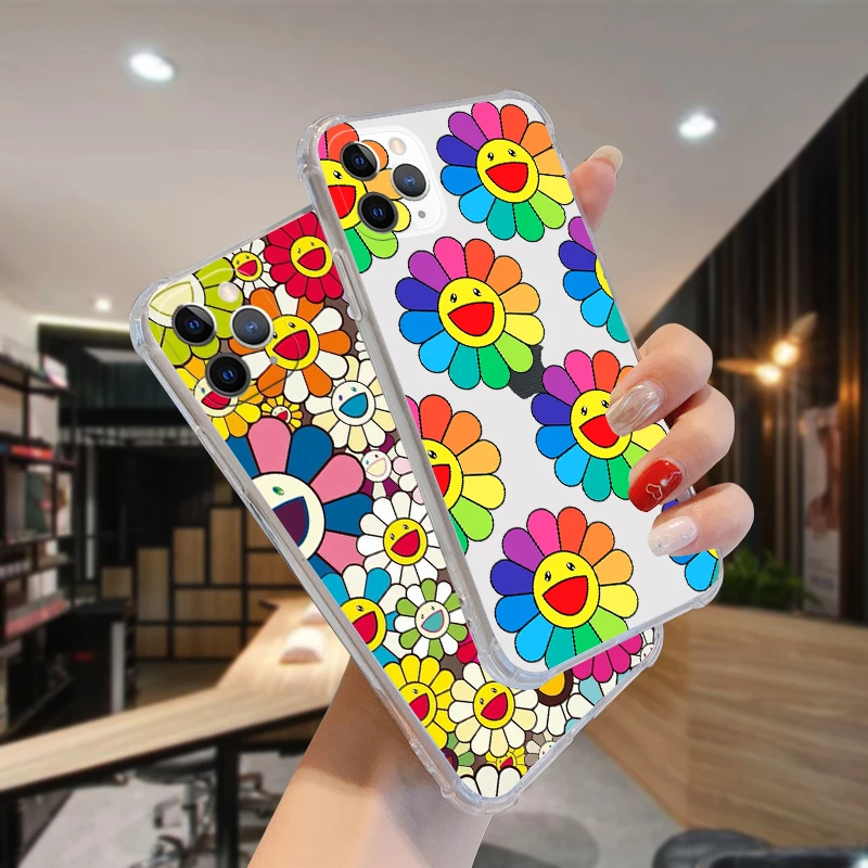 

Hot Luxury Brand Smiley Sun Flower Soft TPU Phone Case For Iphone 12 Mini 7 6 8Plus X XS XR MAX 11 Pro Shockproof Fashion Cover