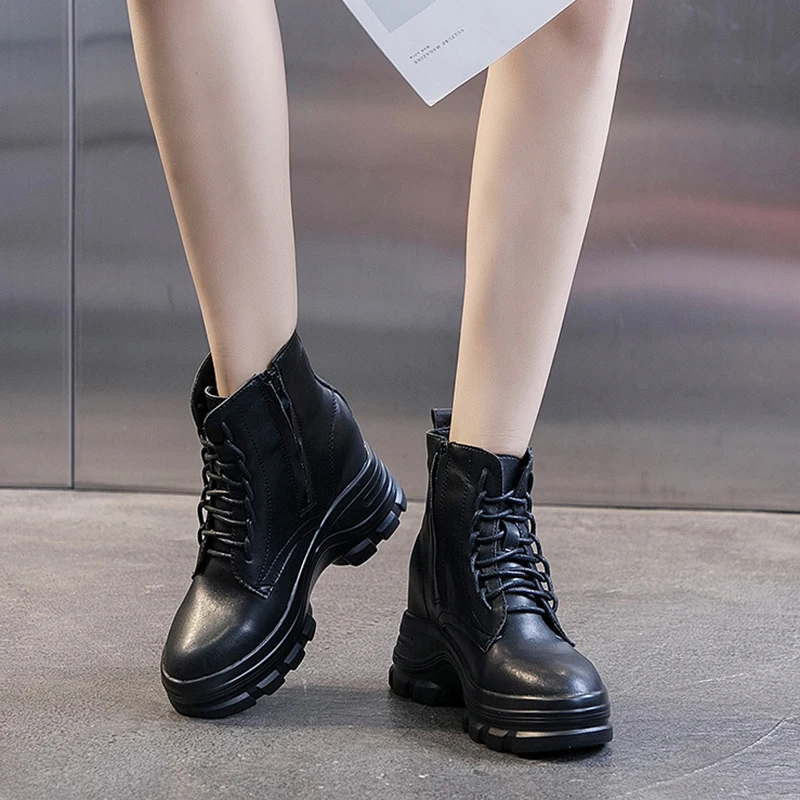 Женские ботильоны из натуральной кожи Сезон осень-зима ботинки на скрытом