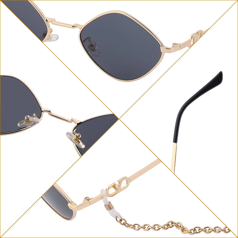 Модные маленькие квадратные солнцезащитные очки с цепочкой для женщин 2021