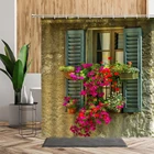 Занавеска для душа в стиле ретро, для окна, растения, цветов, винтажная деревянная дверь, фон, аксессуары для ванной, водонепроницаемая занавеска с крючком