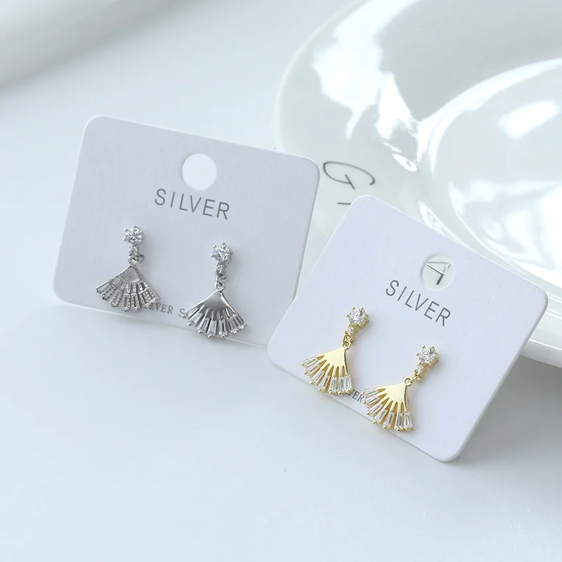 

Hemiston 925 Sterling Silver Earrings for Girls Lovely Fashion Fan-shaped Earrings with Zircon