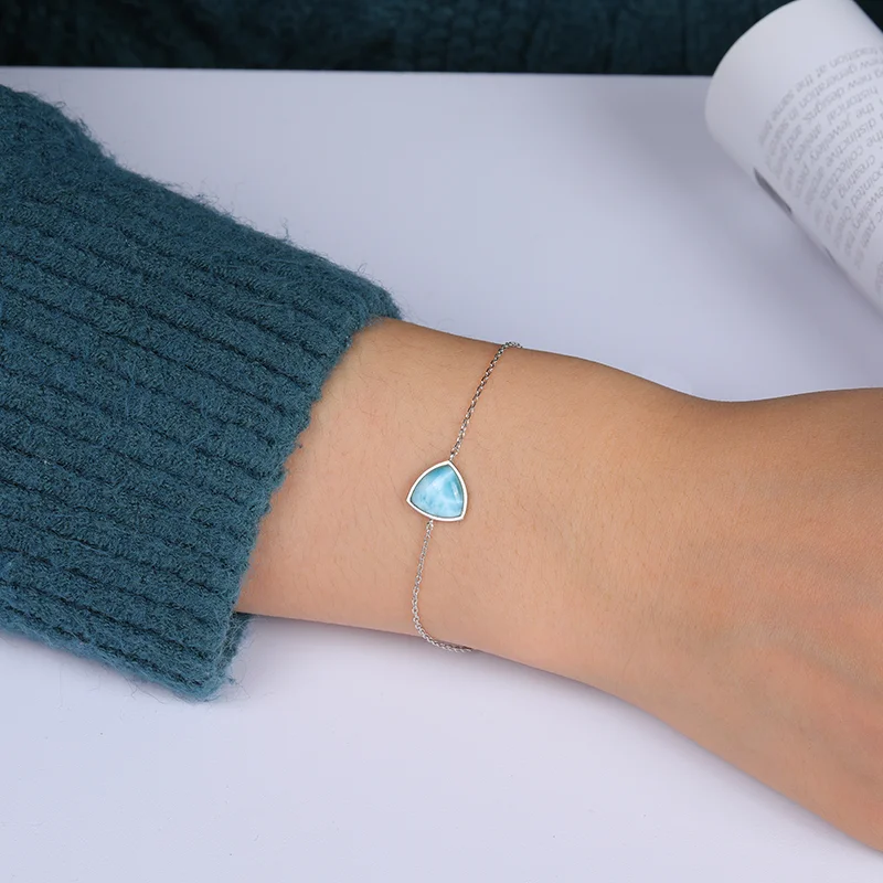 Ювелирные изделия Шарм стерлингового серебра 925 пробы Ларимар женский браслет