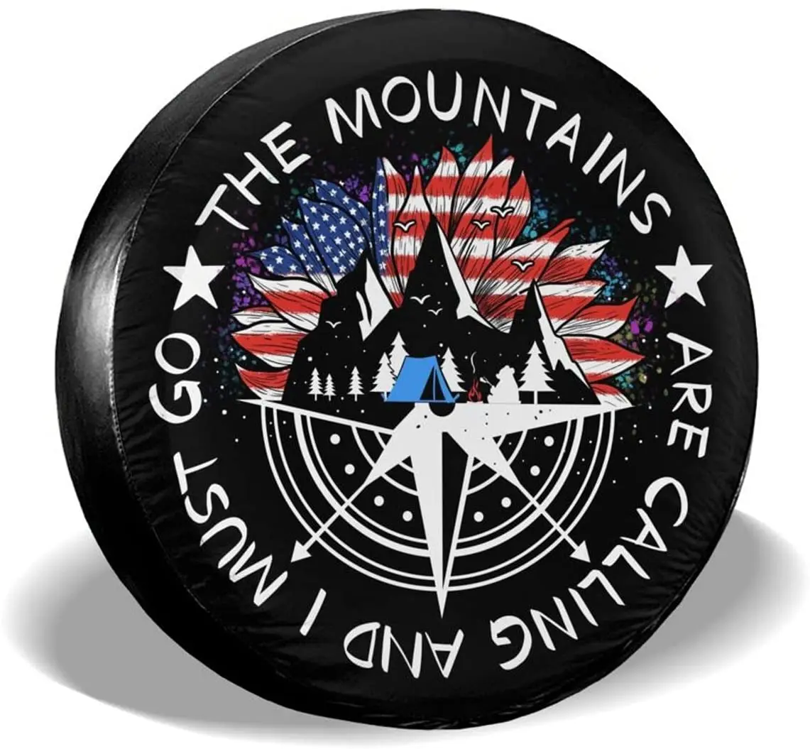 

Sunflower American Flag Spare Tire Cover Potable Universal Wheel Covers Powerful Waterproof Tire Cover for SUV,Trailer