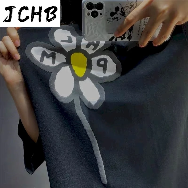 

2021 Floral Graphic Tee Woman Cute Tshirt Hip Hop t Shirts Summer Short Sleeve Tops Plus Size T-shirts Anime O-neck Couple Cloth