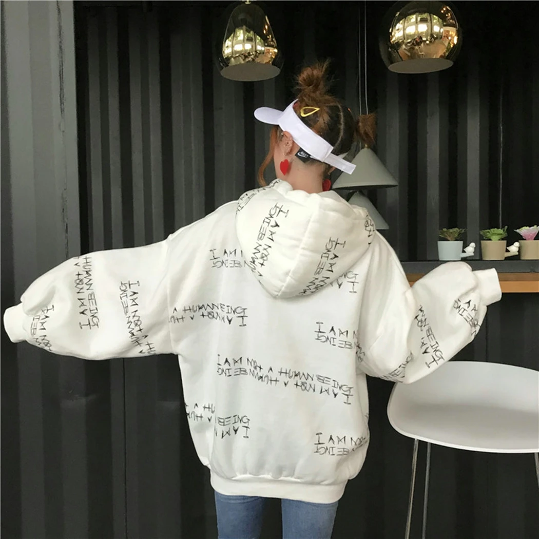 Women Ulzzang Harajuku Hooded Sweatshirt 2019 New Korea Style Thickening Plush Long Sleeve Large Sweatshirts Vroumen Hoodies Top | Женская