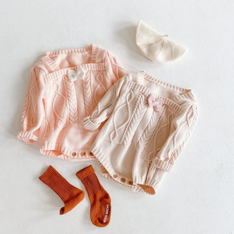 

Spring and autumn style baby girl baby's one piece long sleeve knitted bow top sweater