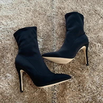black ankle boot Женские Ботинки на каблуке 10,5 см зимние эластичные тканевые носки женские ботильоны женская обувь на высоком каблуке Осенняя обувь - Цвет: black ankle boot