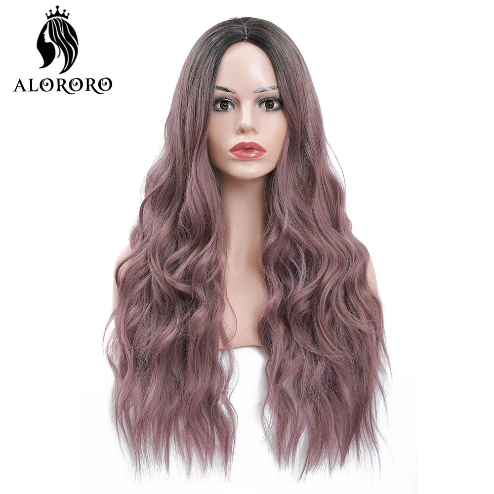 

Alororo Long Black Purple Mixed Wigs for Women 26 inches High Temperature Wire Synthetic Water Wave Blonde/Black Cosplay Wig