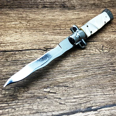 shell snake blade BJL AKC 440C зеркало лезвие акриловая ручка 1" Итальянский стилет мафия Тактический выживания складной нож Открытый Охота EDC инструмент - Цвет: shell snake blade
