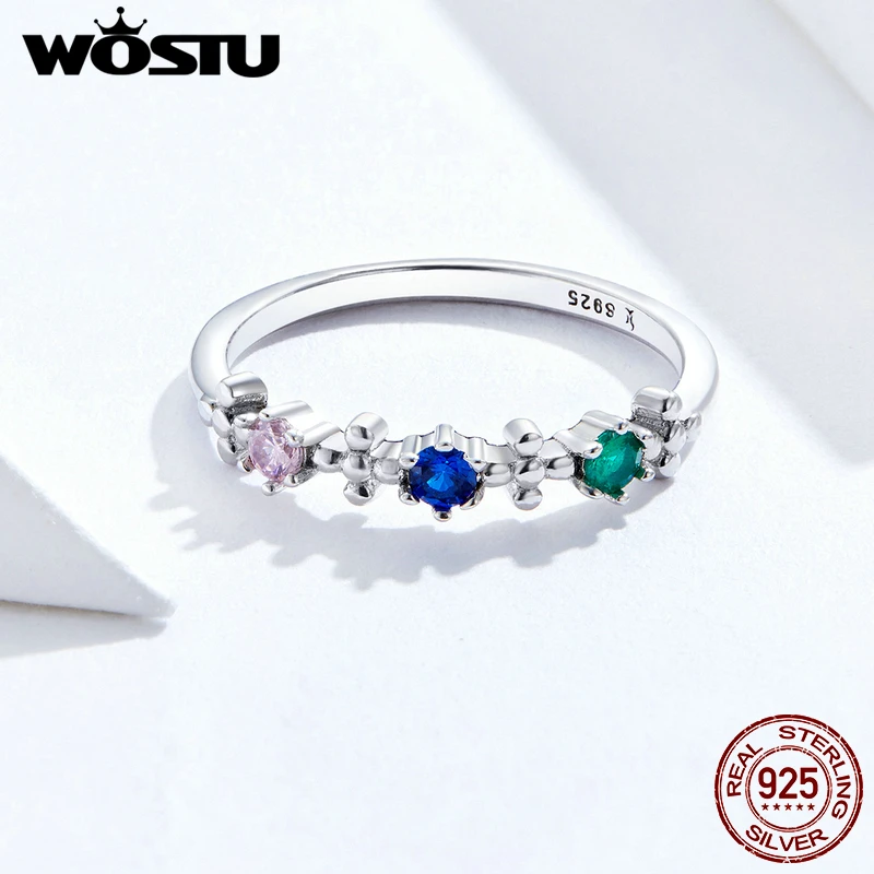 WOSTU кольцо из натуральной 925 пробы серебряное Радужное красочные розовый голубой