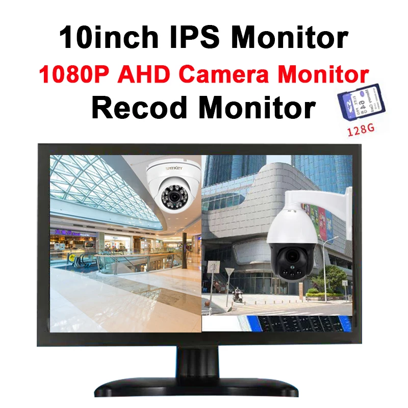 

SMTKEY 10inch IPS Metal CCTV AHD Monitor 2CH Video input record support 1080P AHD Camera for ahd camera CCTV Monitor