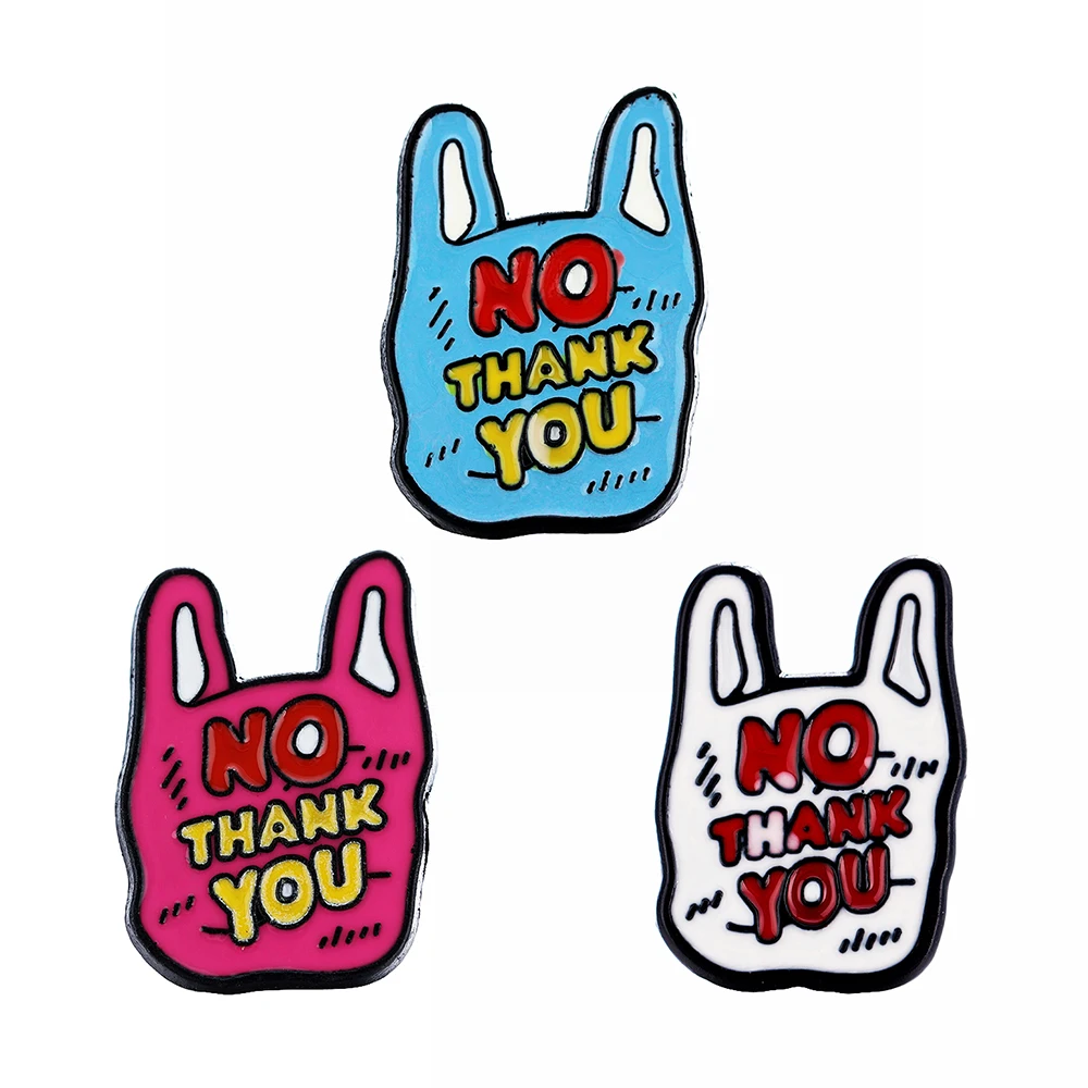 Green Plastic Bag Two-color Brooch NO THANK YOU Cartoon Raw Enamel Pin Knit Backpack Badge Family Friends Gifts Bijo | Украшения и