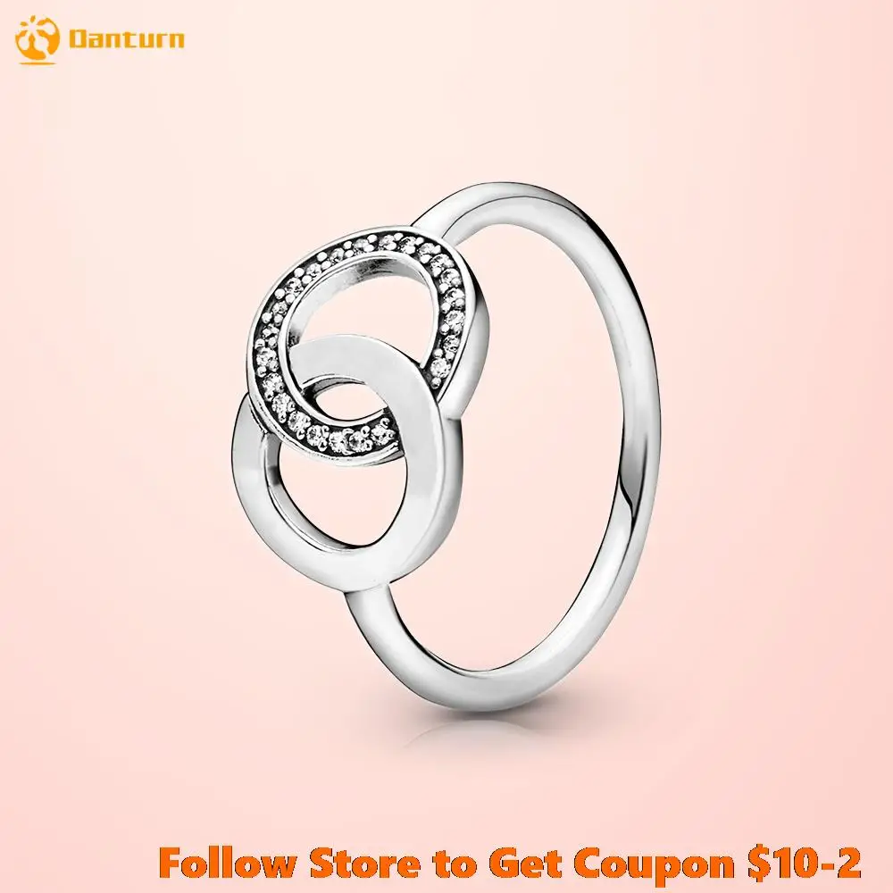 

Danturn New 925 Sterling Silver Ring Entwined Circles Sparkle Ring Original 925 Silver European Ring Women Jewelry Making Gift