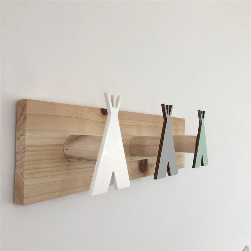 

Nordic Wooden Tent Hooks Wall Decorative Hook Kids Room Decorations Ornaments Baby Clothing Hanger Rack Best Gifts Crafts