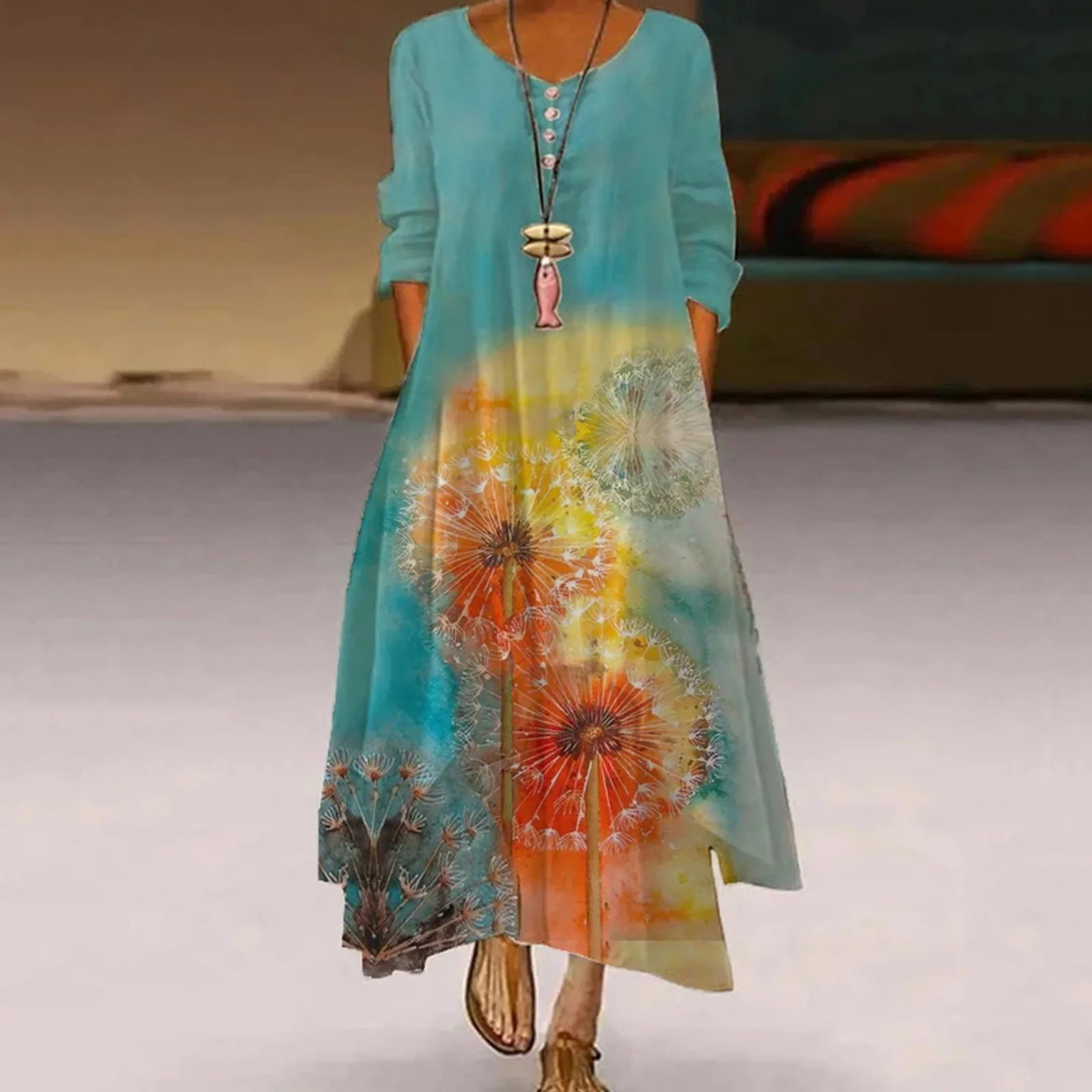 # S0 для женщин Ретро стиль с рисунком повседневные платья свободного кроя круглым