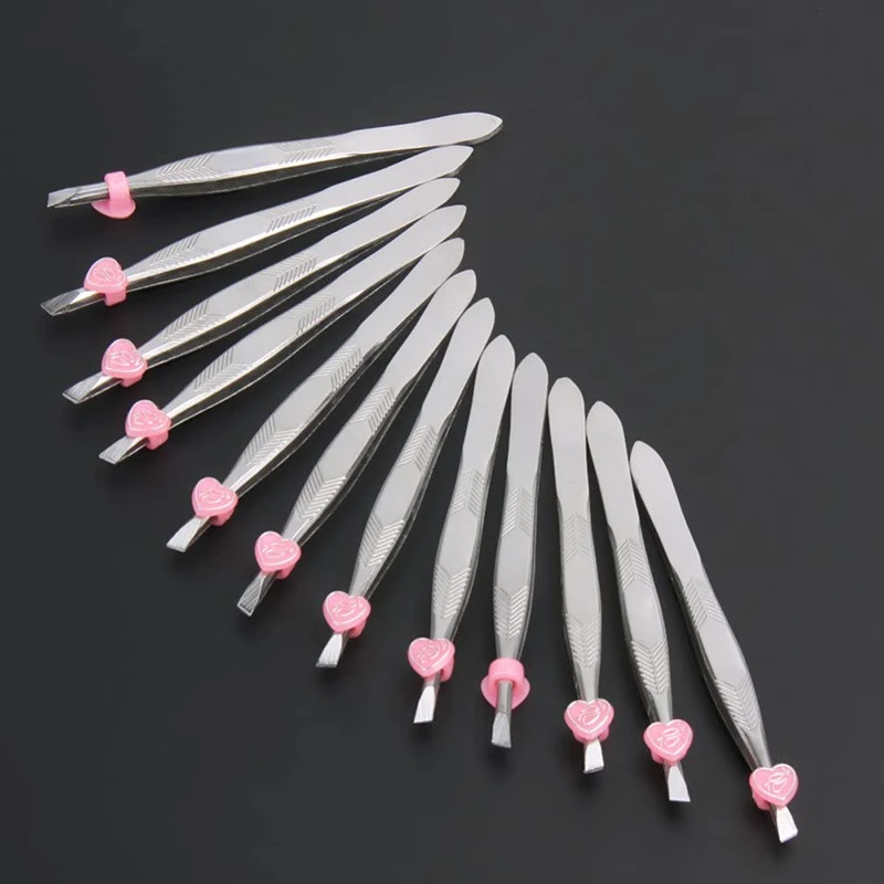 

12Pcs/set Eyebrow Clip Professional Stainless Steel Flat Tip Eyebrow Tweezers Easy To Use Eyebrow Clips Makeup Tools